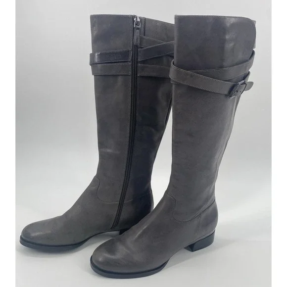 ECCO Sullivan Riding Boots  Gray‎ Leather Knee High Zip up Women's 38/ 7.5 - Picture 3 of 10